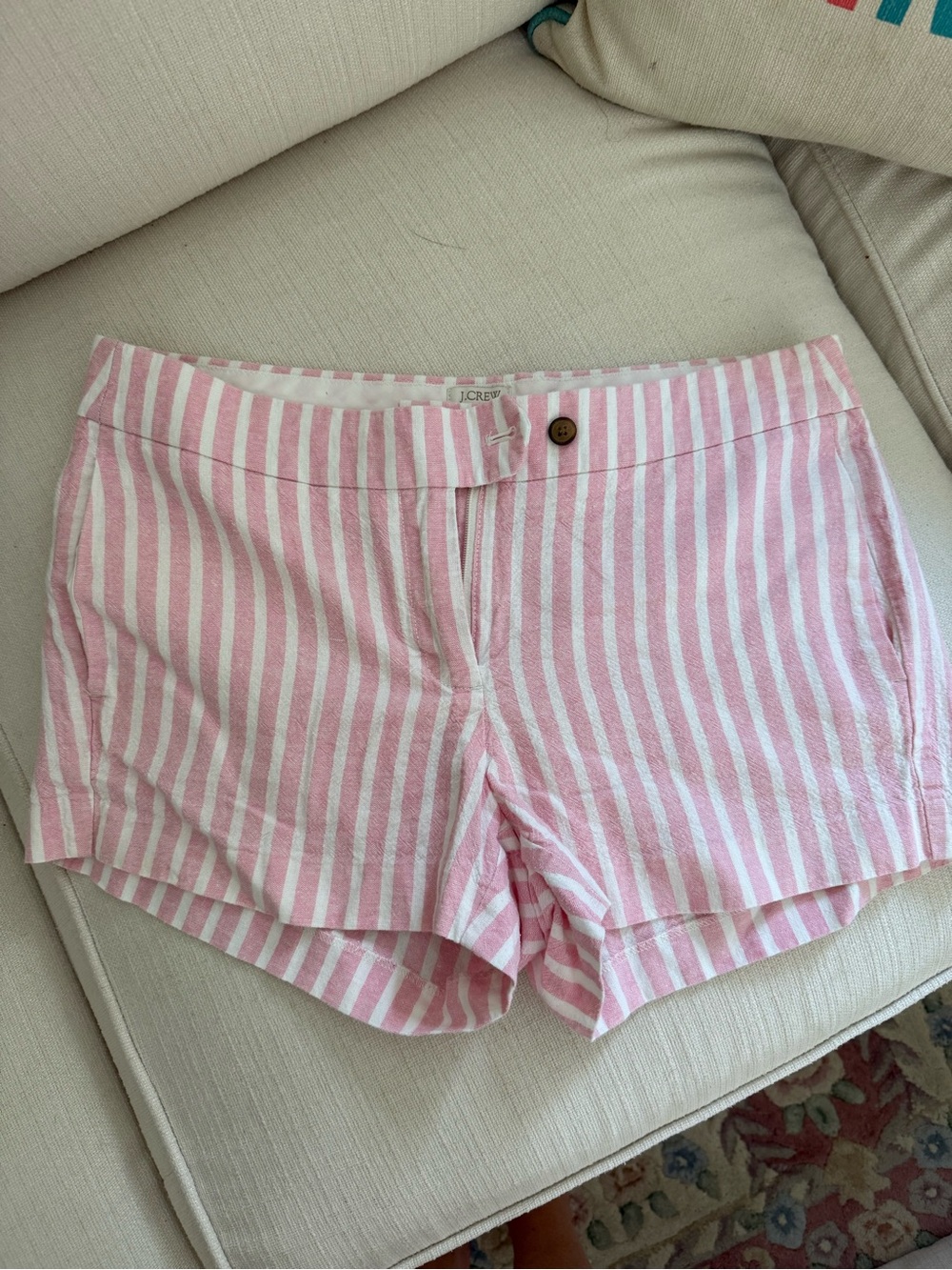 J. Crew size 8 White and pink Vertical Stripe Linen-Blend Shorts